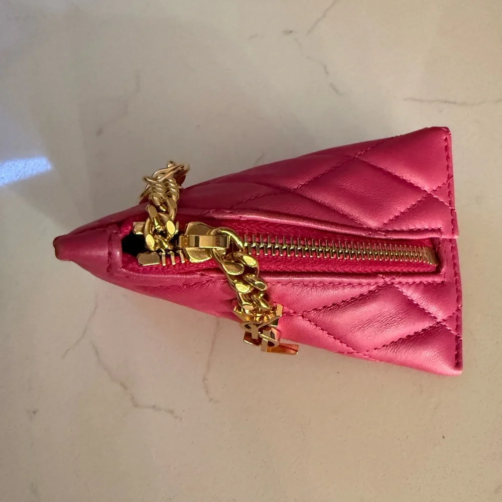 Saint Laurent‎ YSL Quilted Mini Pouch Charm Pink Leather Gold Chain - Picture 4 of 9